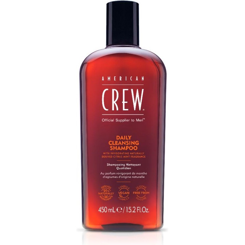 American Crew Daily Cleansing Shampoo, Vegan & Silicone Free (450ml) To Remove Excess Oil & Nourish, Normal & Oily Hair, Formulated For Men