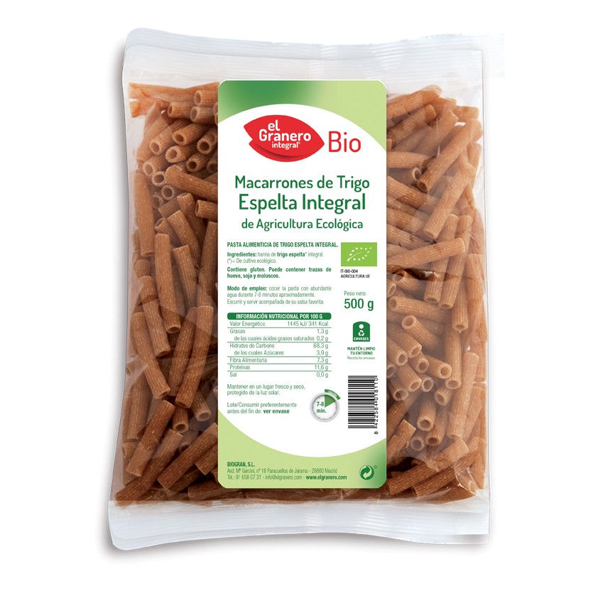 Granero Macarrones Espel Int Bio 500g