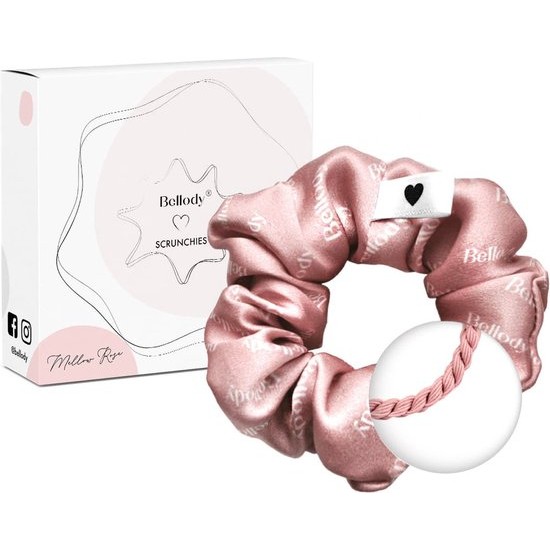 Bellody – Scrunchie Haargummie Silk Met Logo – Roze