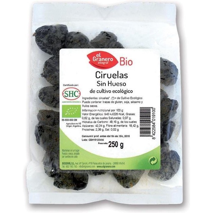 Granero Ciruelas S-hueso Bio 250g